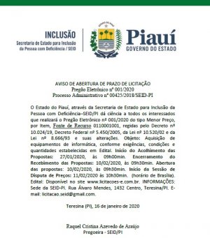 PREGÃO ELETRÔNICO Nº 001/2020